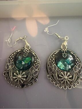 Resin silver Earrings with sea glass